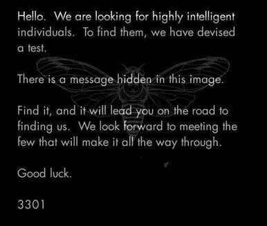An encrypted recruitment test or secret organization?