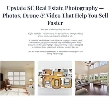 screenshot of five-media.com real estate photograph web page with photo im