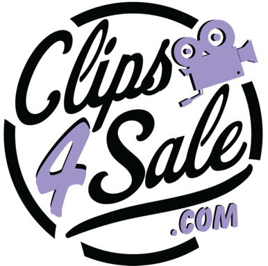 circular logo with Clips4sale.com written in in purple and black with a purple video camera