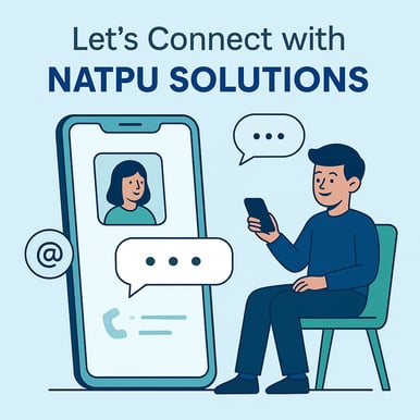Communication concept illustration – Contact Natpu Solutions via email, phone, or social media for d