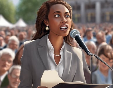 a confident woman public speaking
