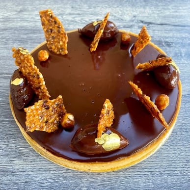 Tarte au chocolat et feuilles d'or - 71120 Charolles - Jcc chef Pâtissier Patisserie gourmandise Jean-Christian chevalier 
