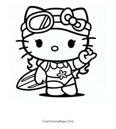 Hello Kitty surfer coloring page