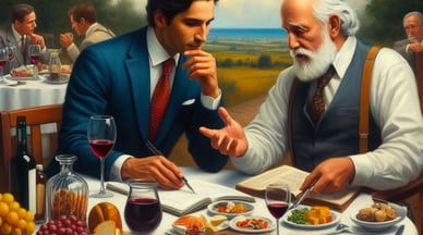 2 personnes parlent travail devant un bon repas