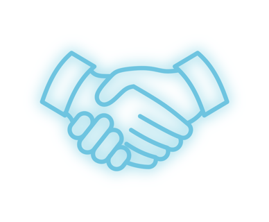 blue glowing handshake icon