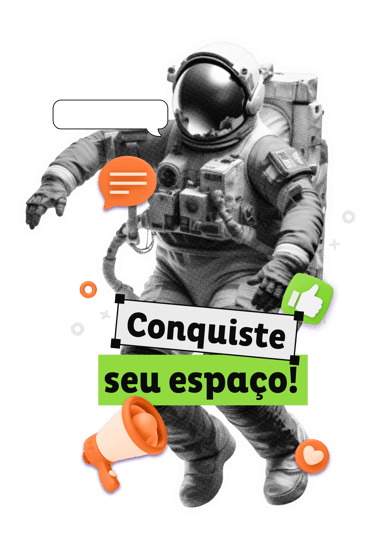 Astronauta em volta de varias composições gráficas relacionadas a design