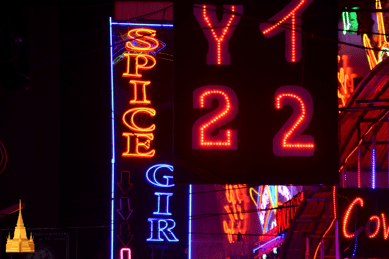 neon signs on a building