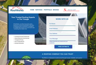 web design for roofers in North carolina. Chapel Hill, Durham, Raleigh, Charlotte