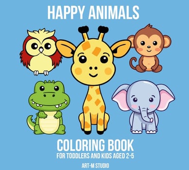 cover of coloring book happy animals