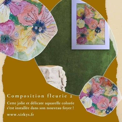 Affiches présentant les détails de "Composition fleurie 2" pour un article de blog de Xirkys