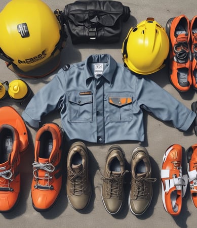 Workers in safety gear, including helmets and high-visibility vests, stand near a waterfront. A crane is present, possibly involved in construction or maintenance work. In the background, there are several boats moored, and a large building with towers is visible across the water. The foreground shows a pile of seaweed or debris.