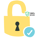 100% SECURE" in black font. A light blue circle with a white checkmark is positioned below the padlo