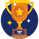 Golden trophy icon with blue background containing white and yellow stars.