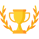 Gold trophy with a laurel icon.