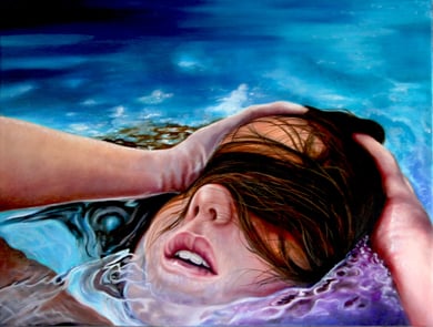 Pintura de mulher na água a óleo