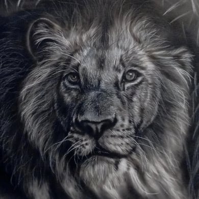 Pintura realista de leão acrílico sobre tela