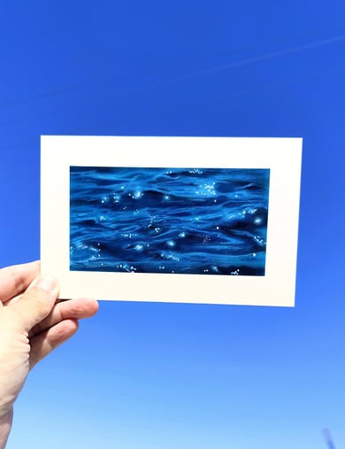Pintura do mar em acrílico sobre papel por Maria João Justo