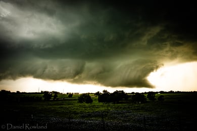 Texas supercell thunderstorm with rotating wall cloud