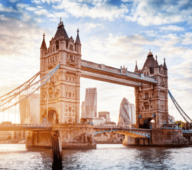 a bridge spanning the river with a bridge in the background