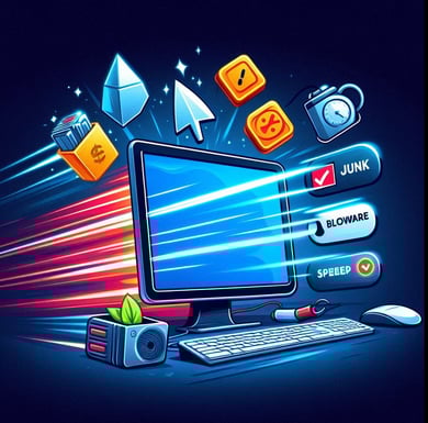 A Computer performance being speed up by removing bloatware and junk files etc.