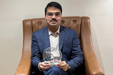 LASDAX CEO Anup Reddy Perati with his Best CEO Under 30 award from Khaleej Times