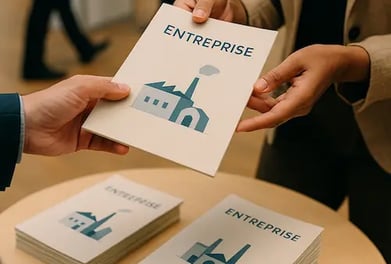 Un fascicule biographique d'une entreprise est distribuée durant un évènement