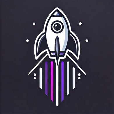 a white rocket ship with a purple and white rocket ship