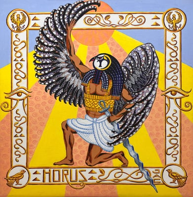 Acrylic Painting of Horus the Warrior in an Art Nouveay style