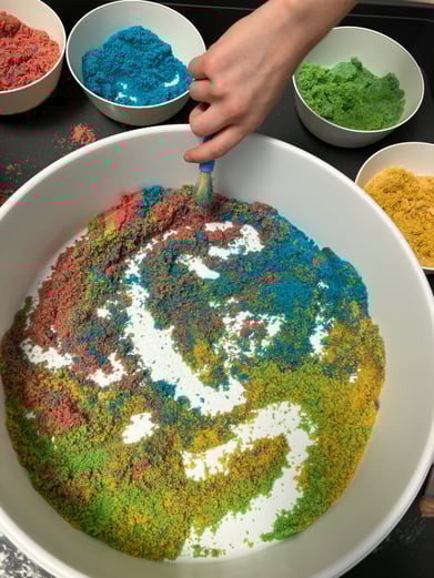 Mark making and sensory exploration play with coloured sand.