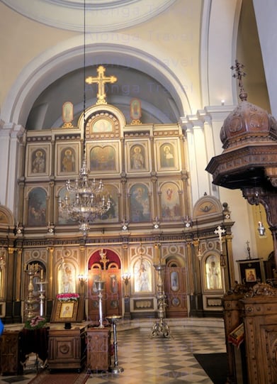 Altar with frescoes in St. Nicola's Church in Old town Kotor