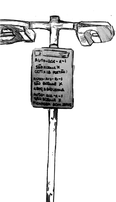 Ilustração de um poste de iluminação pública com duas lâmpadas quebradas e há uma placa informativa.