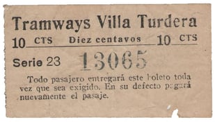 Boleto del Tranvía de Turdera