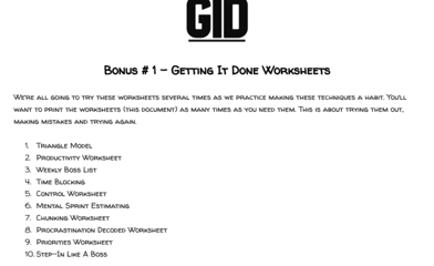 Getting It Done Worksheets | Be The Boss Of Your Brain