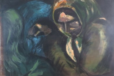 Twee zigeunerinnen, acryl op papier