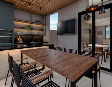 Projeto moderno residencial de interiores área gourmet e piscina Hortolândia - Aborin Arquitetura
