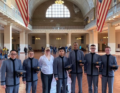 Dr. Hooton, center, with West Point students on a tour at Ellis Island