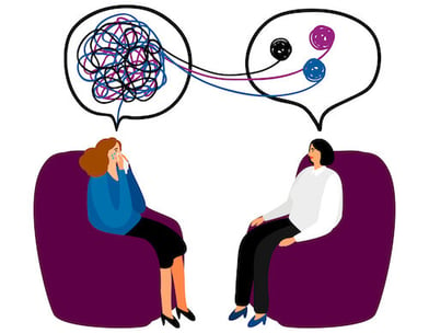 therapist and client untangling yarn