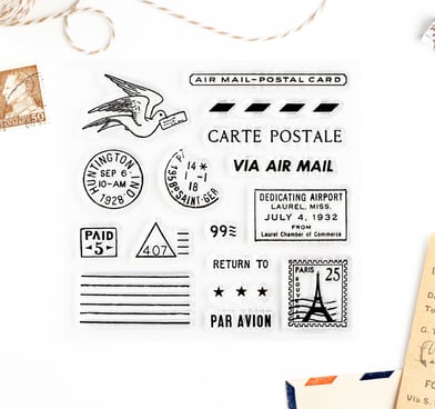 Carte Postale, Air Mail and Eiffel Tower Clear Stamp Set by Wintertime Crafts