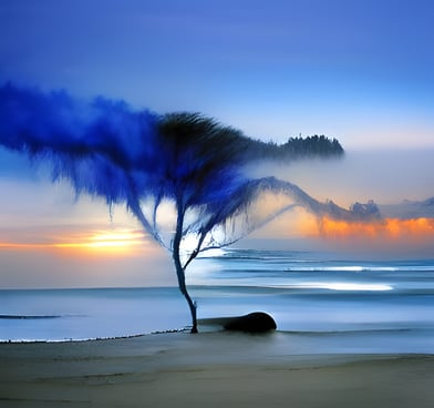 a tree with blue smoke coming out of it