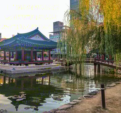 Pavilion and a bridge in the pond