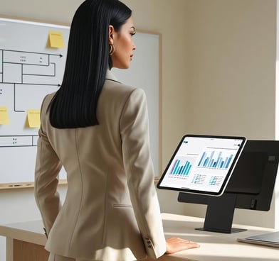 Empresaria optimizando procesos de administración estratégica con Baenha