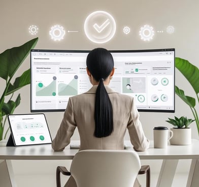 Empresaria optimizando procesos de administración estratégica con Baenha