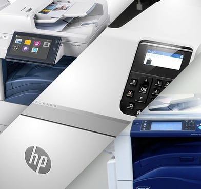 Collage of different Xerox and Hp Printers