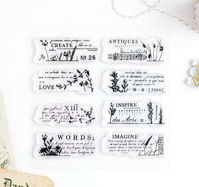 Floral Words – Clear rubber stamp set 4x4 inches