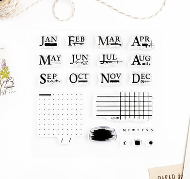 Monthly Notes – Clear rubber stamp set 4x4 inches