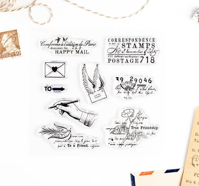 Happy Mail – Clear rubber stamp set 4x4 inches