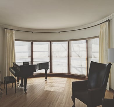 Inside view of the new window treatments in the David Park House