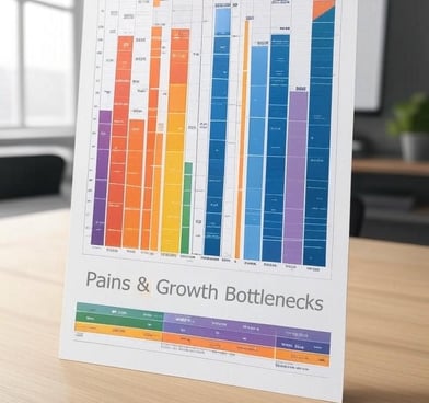 printout showing a colorized bar chart of pain points