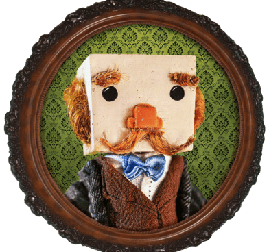 A cute portrait of Blockson, one of Fogtown's finger puppet stars (and closest friend of Sherblock).