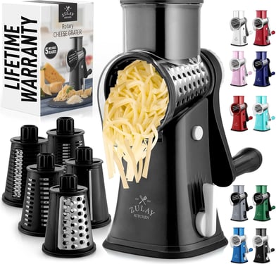Zulay Rotary Cheese Grater 5 Blade Cheese Shredder - Manual Hand Crank Cheese Grater With Reinforced